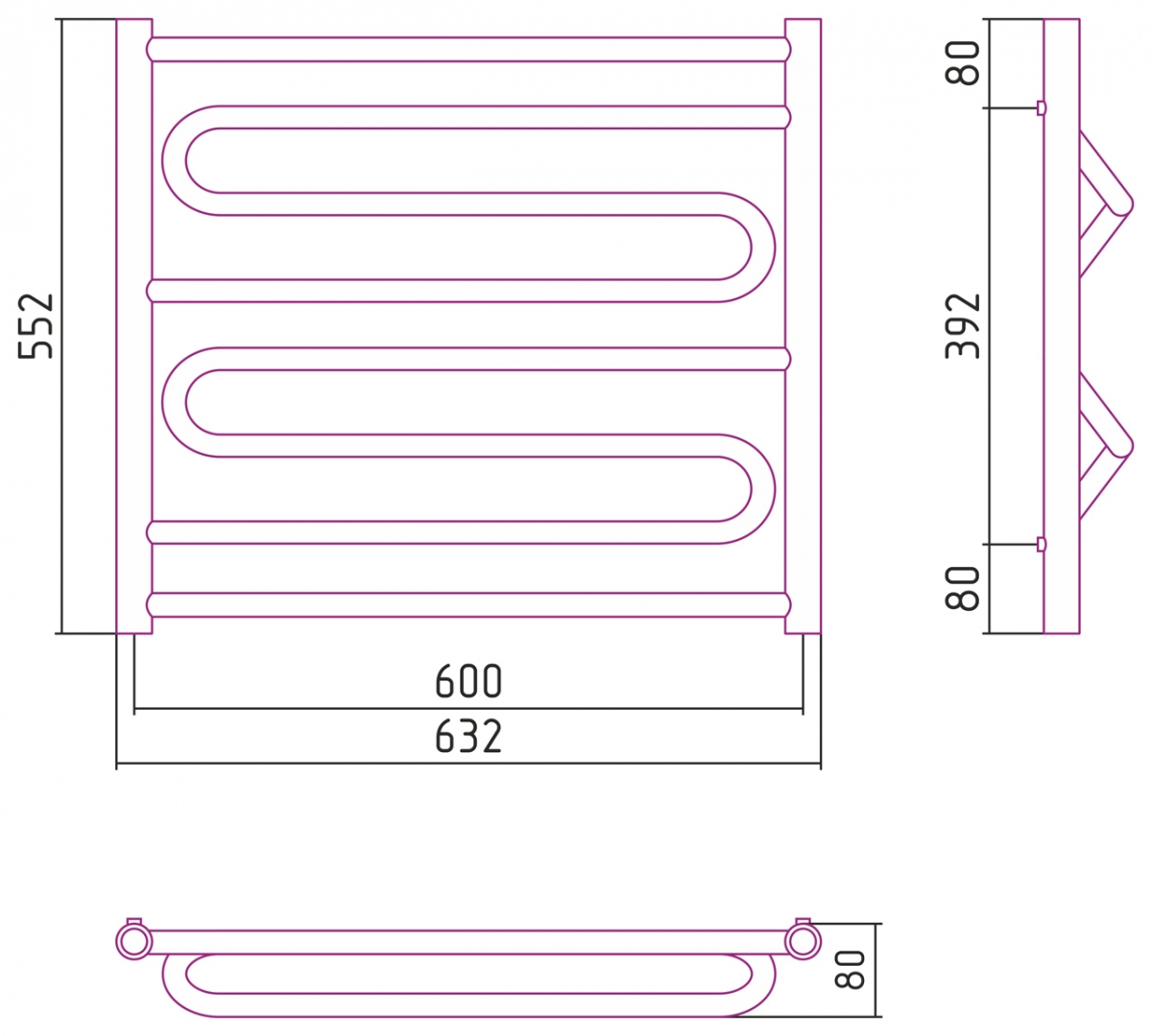 Полотенцесушитель комбинированный Сунержа Элегия-ПРОФИ 600x600. 00-5105-6060